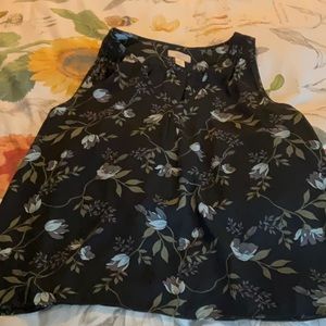 Loft sleeveless blouse black with purple flowers size medium